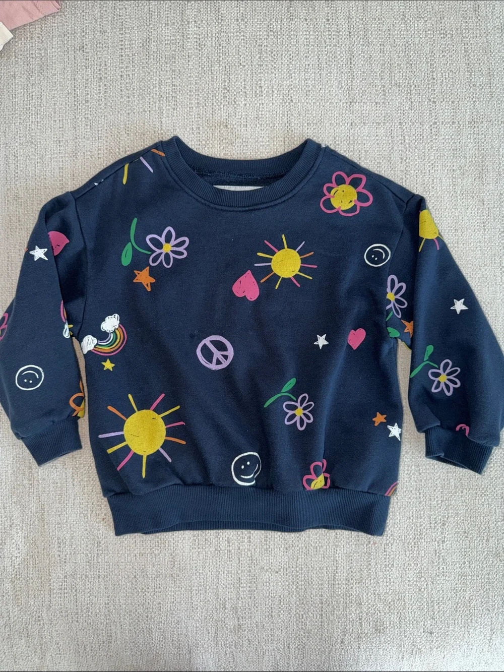 Old Navy Navy Sweatshirt with Multicolor Sun & Flower Prints